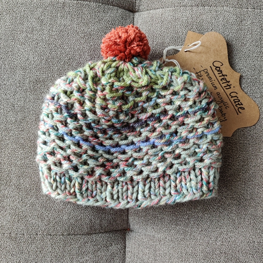 Hand knit Confetti Beanie, Baby Newborn Size